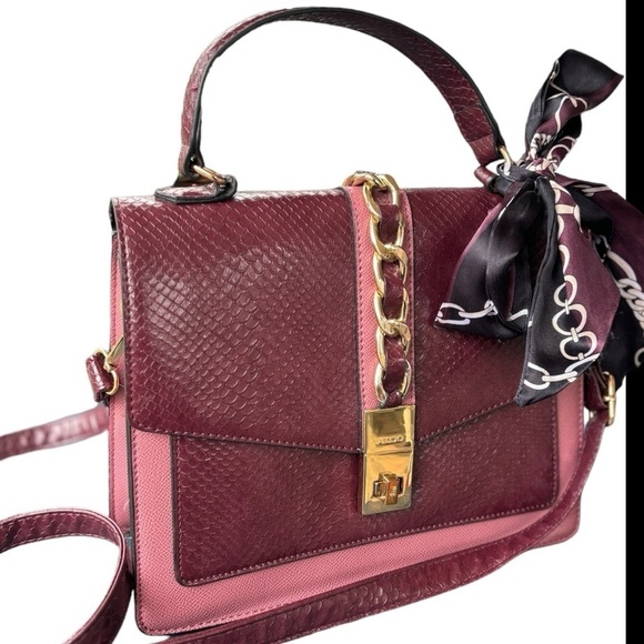 Aldo Burgundy Wine Leather Bag Structured Top Handle / Shoulder Bag / Crossbody - Picture 11 of 16